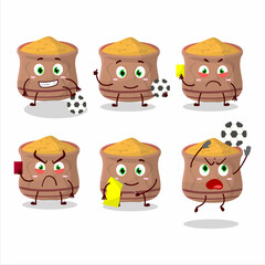 Curcuma cartoon character working as a Football referee