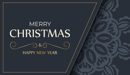 Dark blue happy new year flyer with vintage blue ornament