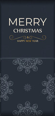 Holiday card Merry christmas in dark blue color with luxury blue pattern