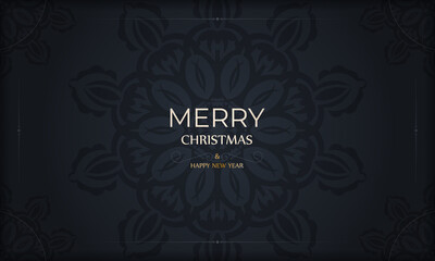 Festive Brochure Merry Christmas and Happy New Year in dark blue with luxury blue pattern