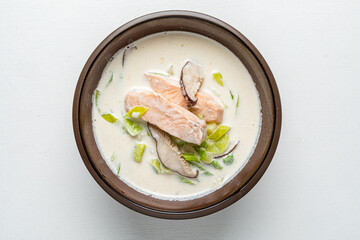 soup with coconut and salmon