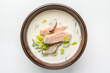 soup with coconut and salmon
