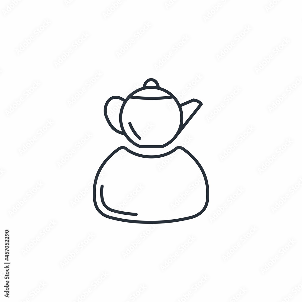 Poster a man with a head like a kettle. vector linear icon isolated on white background.