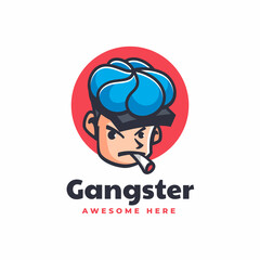 Vector Logo Illustration Gangster Mascot Cartoon Style.