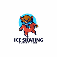 Vector Logo Illustration Skating Bear Mascot Cartoon Style.