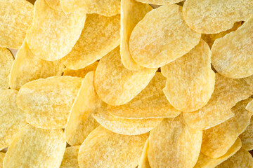 stack of potato chips, top view.