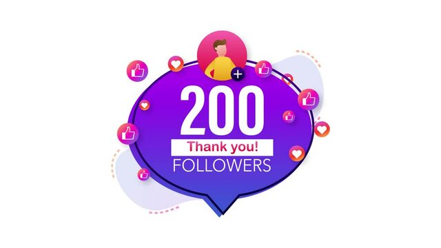 Thank you 200000 followers numbers. Flat style banner. Congratulating multicolored thanks image for net friends likes. Motion graphics