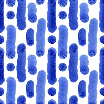 Seamless watercolor pattern. Abstract endless blue ornament on a white background. Modern pattern for fabric or wrapping paper.