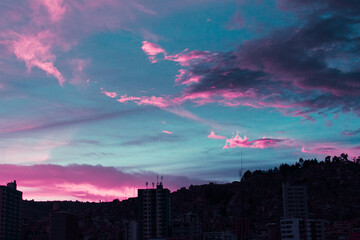 city clouds horizon magenta sky background texture abstract color colors psycho fire height Bolivia La Paz