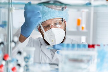 Fototapeta premium Medical Research Laboratory, Portrait of a Scientist does Analysis.