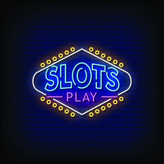 Slots Play Neon Signs Style Text Vector
