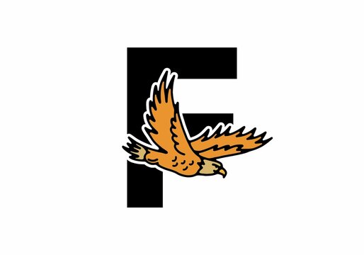 Line art illustration of flying eagle with F initial letter