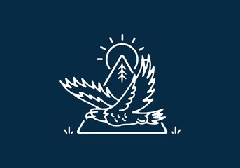 Line art illustration of flying eagle