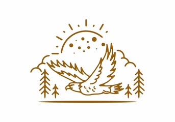 Line art illustration of flying eagle