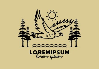 Line art illustration of flying eagle