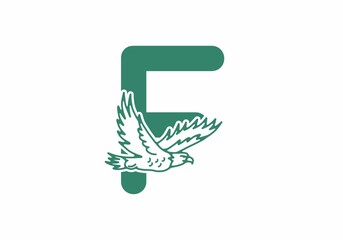 Line art illustration of flying eagle with F initial letter