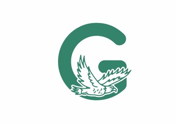 Line art illustration of flying eagle with G initial letter