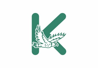 Line art illustration of flying eagle with K initial letter