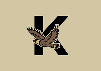 Line art illustration of flying eagle with K initial letter