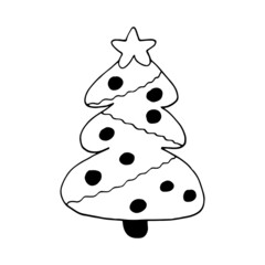christmas tree hand drawn doodle. vector, minimalism, monochrome. icon, sticker. holiday, new year.