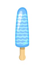 Blue Ice cream. Summer food sweet dessert. Flat design. Object is isolated on a white background. Popsicle on a stick. Illustration Vector.