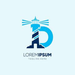 Letter D Lighthouse Logo Design Vector Icon Graphic Emblem Illustration