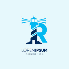 Letter R Lighthouse Logo Design Vector Icon Graphic Emblem Illustration