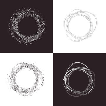 raund  branch frame  vector illustration set