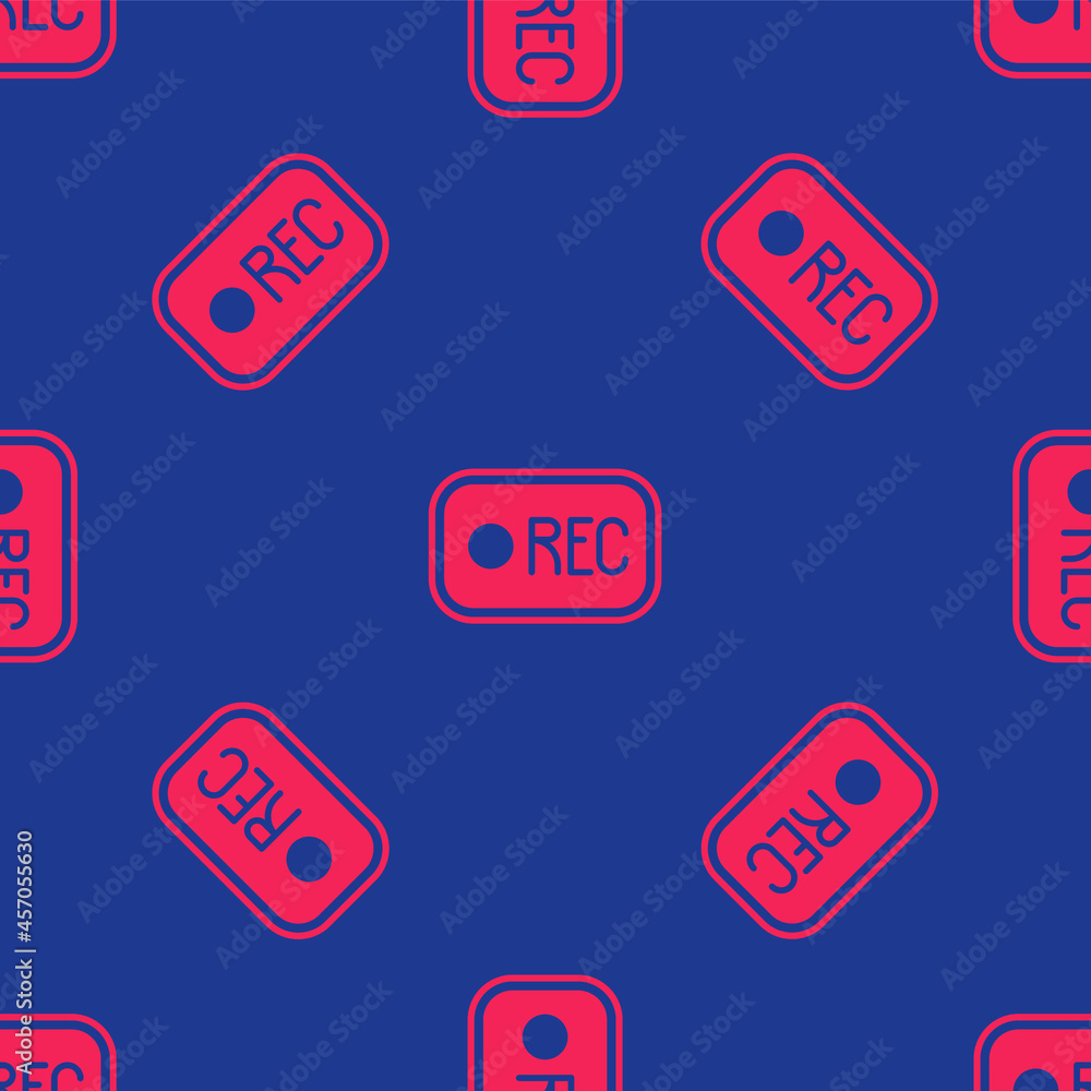 Poster red record button icon isolated seamless pattern on blue background. rec button. vector