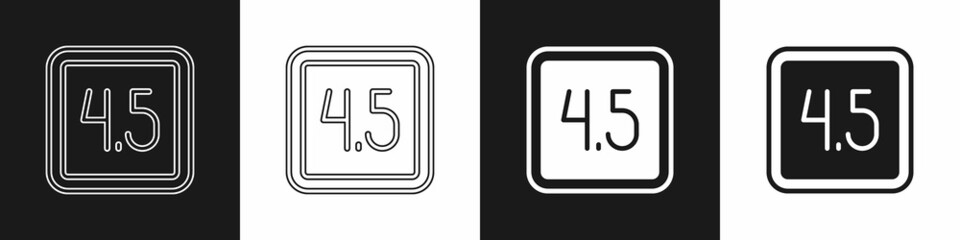Set Film or movie cinematography rating or review icon isolated on black and white background. Vector