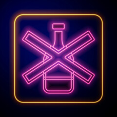 Glowing neon No alcohol icon isolated on black background. Prohibiting alcohol beverages. Forbidden symbol with beer bottle glass. Vector
