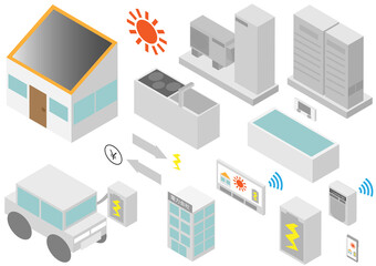 Obraz premium アイソメトリックな家庭エネルギーに関する家電セット