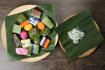 Varity Malaysian south east Asian nyonya kuih sweet desert sago tilam pulut terkan inti koci...