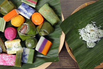 Varity Malaysian south east Asian nyonya kuih sweet desert sago tilam pulut terkan inti koci...