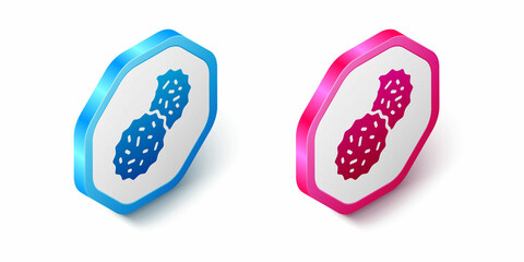 Isometric Cookie or biscuit with chocolate icon isolated on white background. Hexagon button. Vector