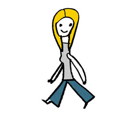 顔正面左を見て歩く女性