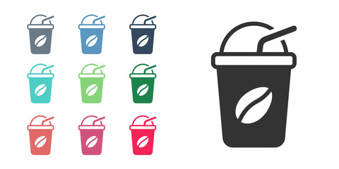 Black Iced coffee icon isolated on white background. Set icons colorful. Vector