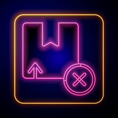 Glowing neon Carton cardboard box icon isolated on black background. Box, package, parcel sign. Delivery and packaging. Vector