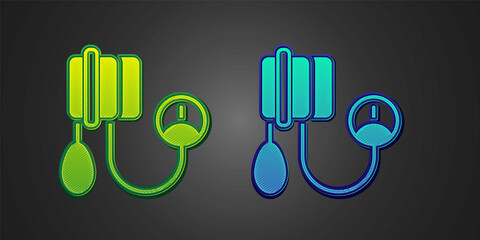 Green and blue Blood pressure icon isolated on black background. Vector