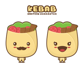 cute kebab mascot, food cartoon illustration