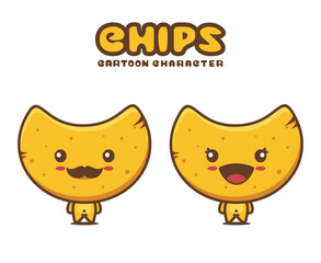 cute chips mascot, food cartoon illustration