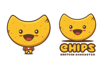 cute chips mascot, food cartoon illustration