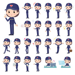 様々な感情表現をする郵便配達員女性のセット