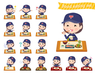 食事に関する郵便配達員女性のセット