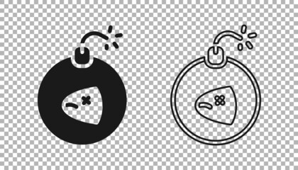 Black Bomb ready to explode icon isolated on transparent background. Vector