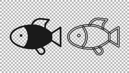 Black Fish icon isolated on transparent background. Vector