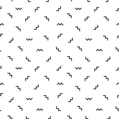 Simple black and white zigzag signs, symbols vector seamless pattern background for 80s or 90s design.