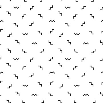 Simple black and white zigzag signs, symbols vector seamless pattern background for 80s or 90s design.