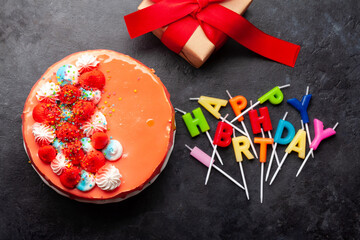 Birthday cake and happy birthday candles