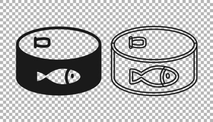 Black Canned fish icon isolated on transparent background. Vector